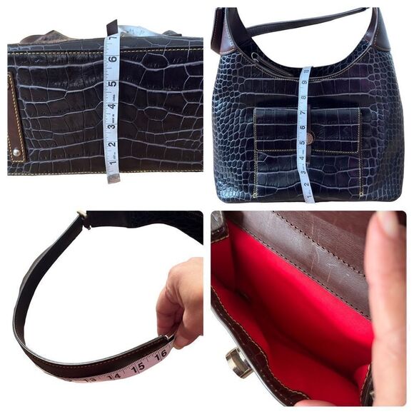 DOONEY & BOURKE Brown Crocodile Embossed Leather Hobo Shoulder Handbag - Picture 14 of 15